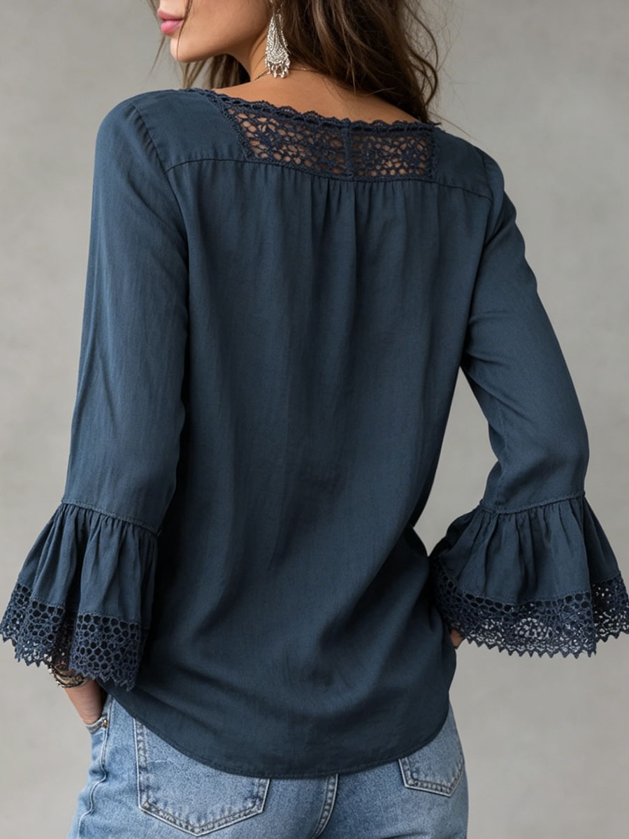 Women's Retro Lace-collar Cotton-linen Shirt