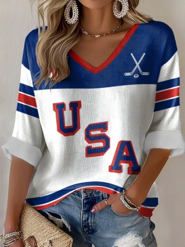 Women's American 250th Anniversary Three-Quarter Sleeve V-Neck Top