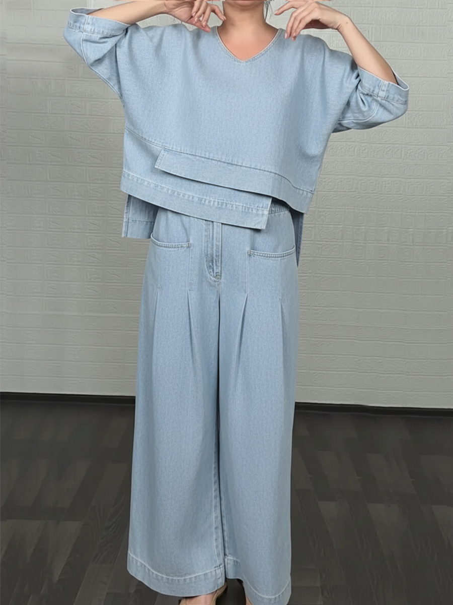 New Arrivals🔥 Women's Casual Denim Cotton Top and Pants Two-piece Set