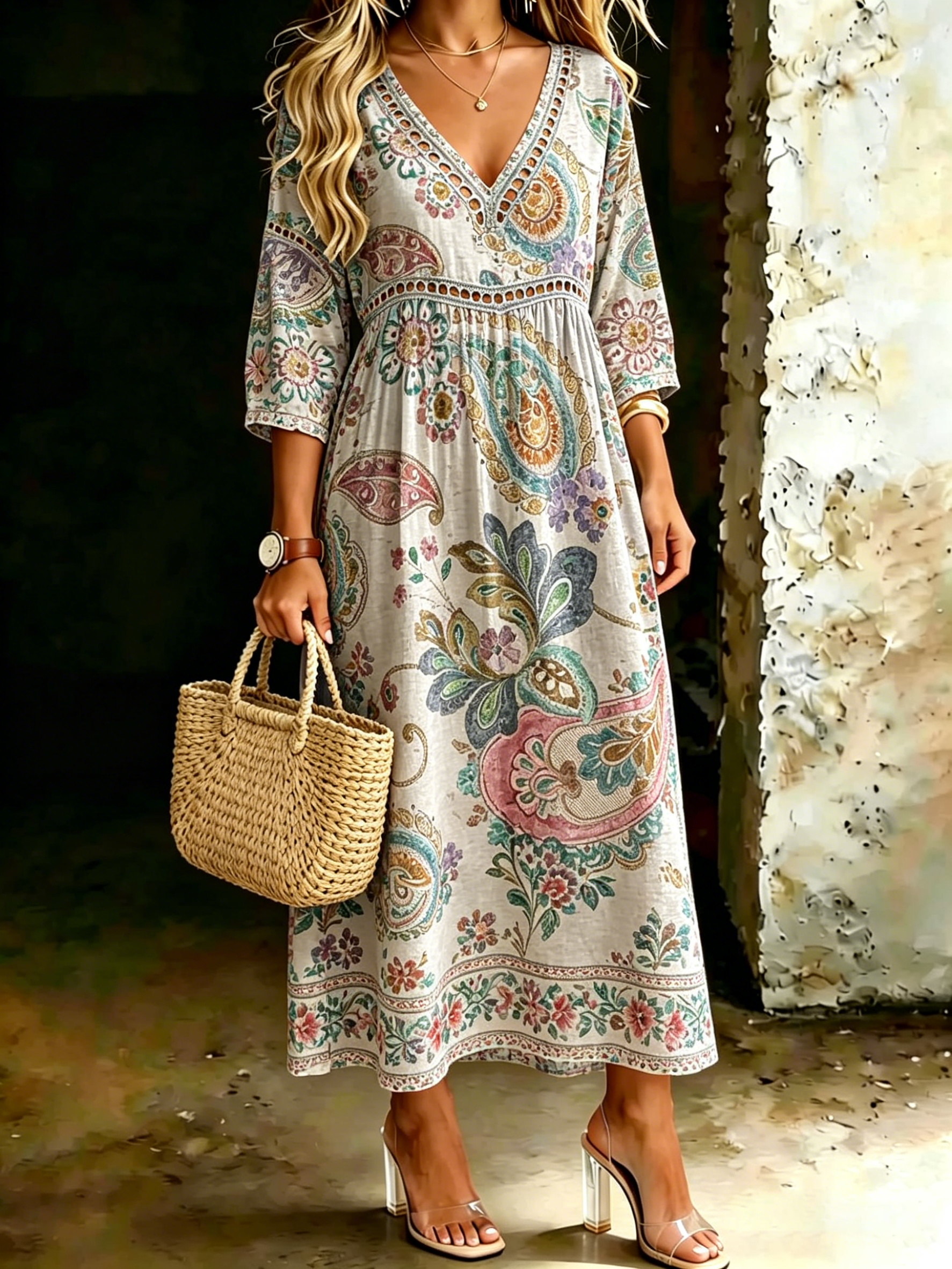 Women's Vintage Paisley Art Print Casual Stylish Vacation Cotton Dress