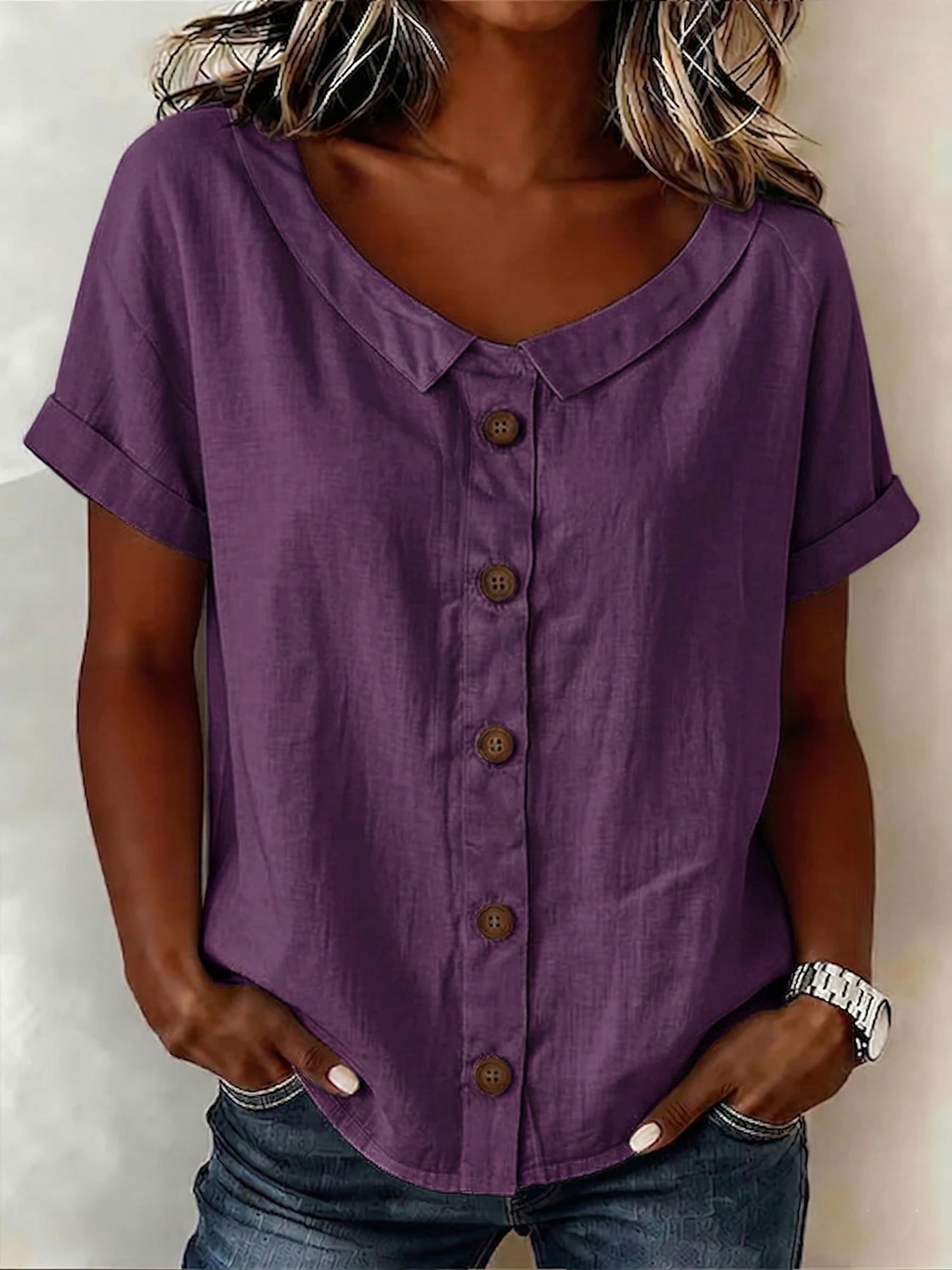 New Arrivals🔥 Women's Round-neck Short-sleeve Casual Loose Cotton-linen Tops