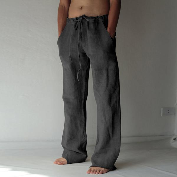 Loose Fit Leisure Trousers Drawstring Elastic Waist Solid Color Linen Straight Pants Long Pants Homewear-Comfort & Reliable