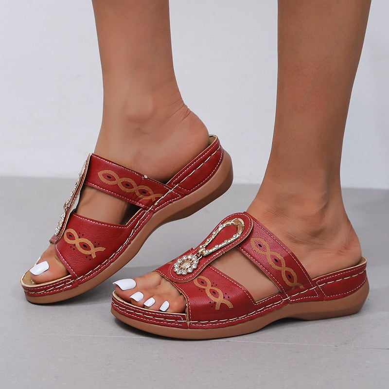 Women's Rhinestone Low Heel Slippers-Comfort & Reliable