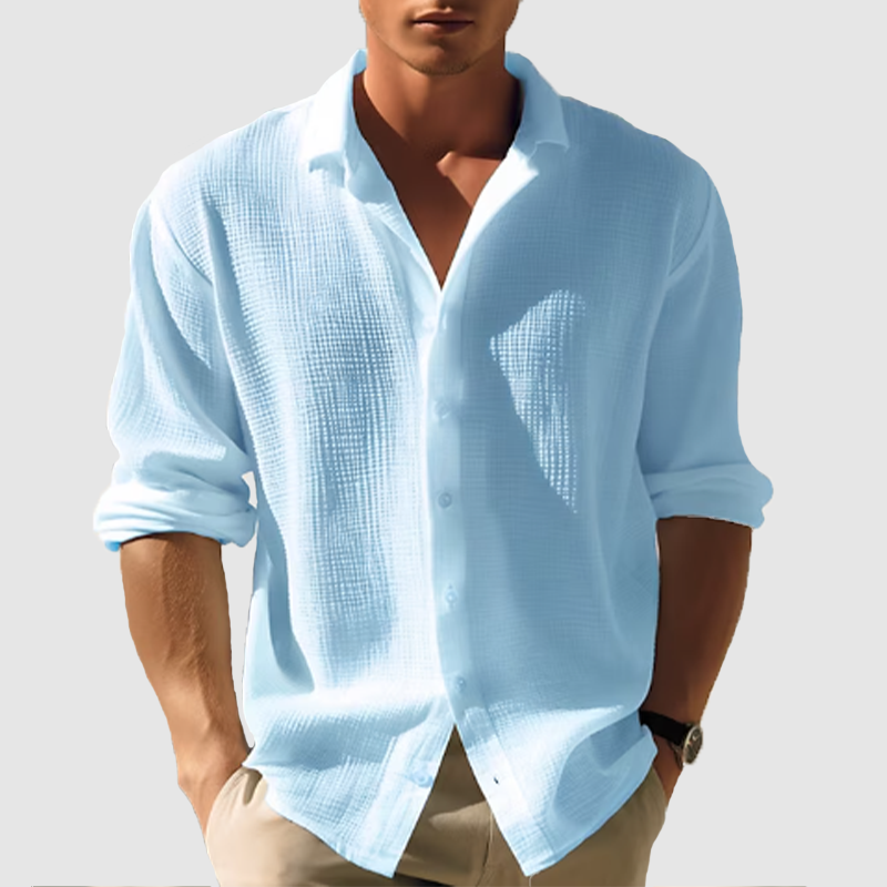 Men's  casual lapel solid color long sleeve button top-Comfort & Reliable