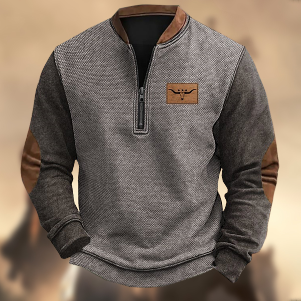 Men's Vintage Western Print Zipper Stand Collar Casual Sweatshirt-Comfort & Reliable