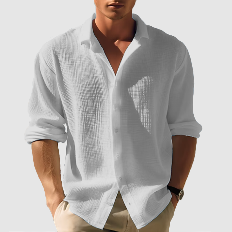 Men's  casual lapel solid color long sleeve button top-Comfort & Reliable