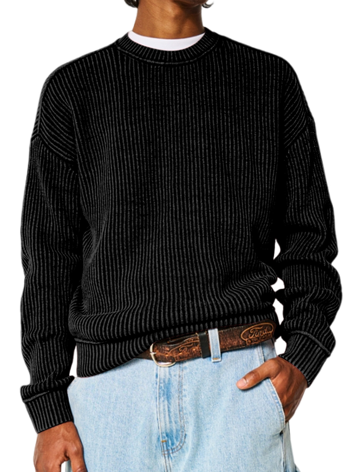 Men's Solid Color Crew Neck Sweater-Comfort & Reliable