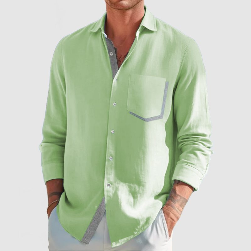 Men's Classic Color Block Patchwork Cotton Linen Shirt-Comfort & Reliable