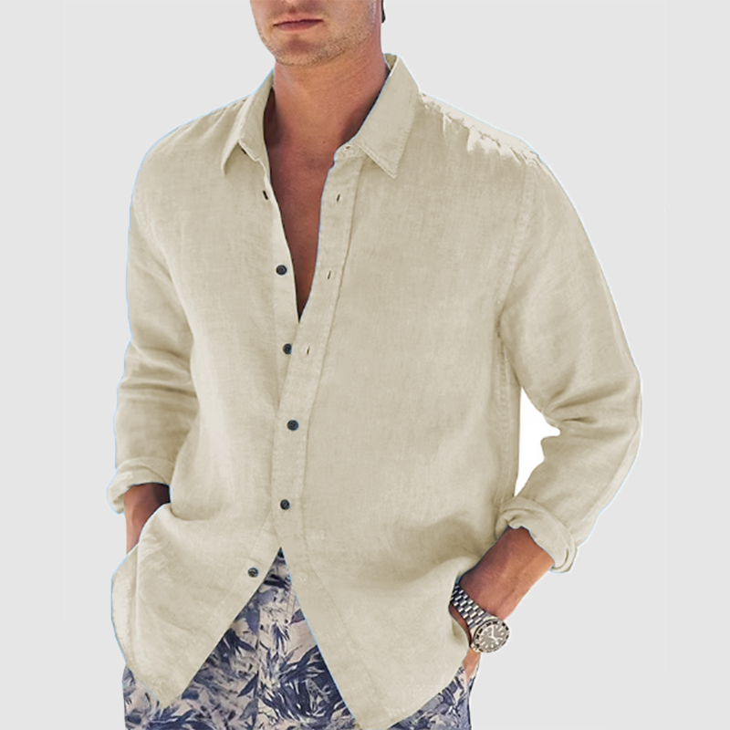 Men's lapel solid color long sleeve shirt loose casual shirt-Comfort & Reliable