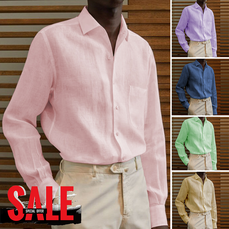 Men's classic casual cotton linen solid color shirt-Comfort & Reliable