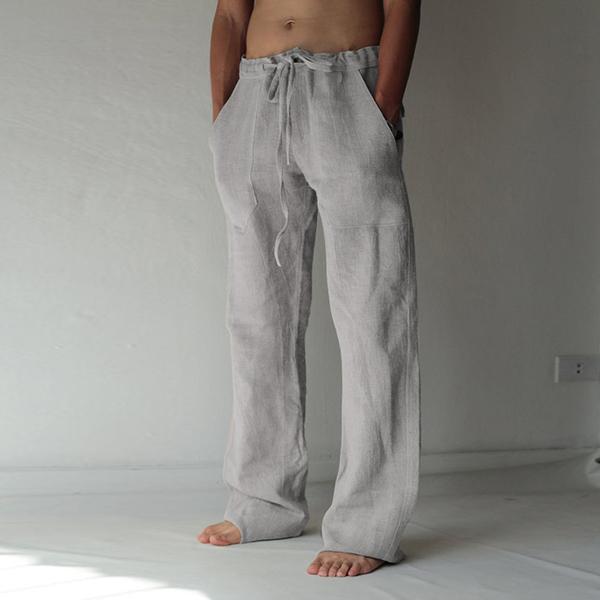 Loose Fit Leisure Trousers Drawstring Elastic Waist Solid Color Linen Straight Pants Long Pants Homewear-Comfort & Reliable