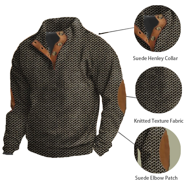 Men's Casual Vintage Country Western Print Henley Stand Collar Sweatshirt-Comfort & Reliable