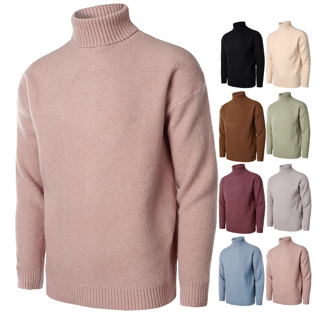 Men's Solid Color High Collar Casual Loose Cashmere Sweater-Comfort & Reliable