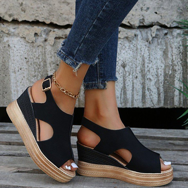 2025 Womens Platform Open Toe Buckle Ankle Strap Wedge Casual Sandals-Comfort & Reliable