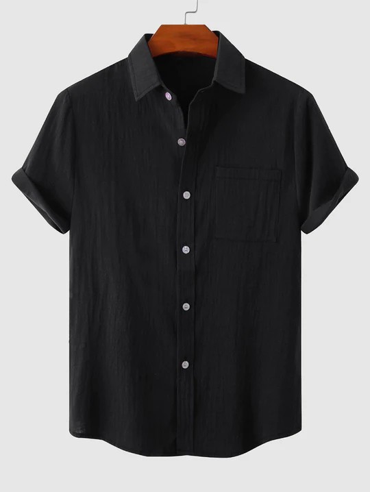 Men's summer linen short sleeve contracted top solid color lapel shirt-Comfort & Reliable