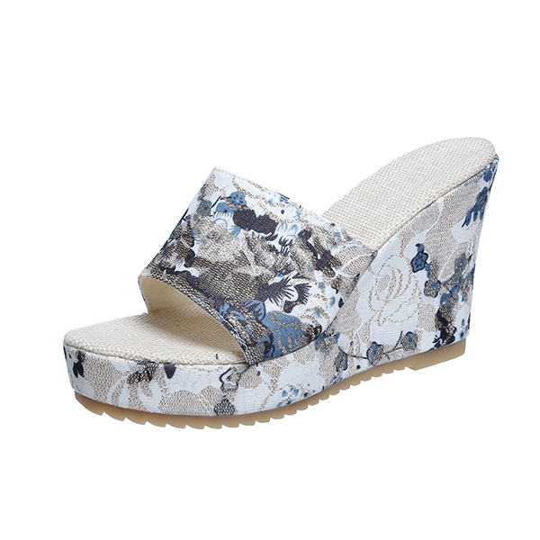 😍Last Day 50% OFF😍-Women's Vintage Floral Print Peep Toe Wedge Slingback Sandals-Comfort & Reliable