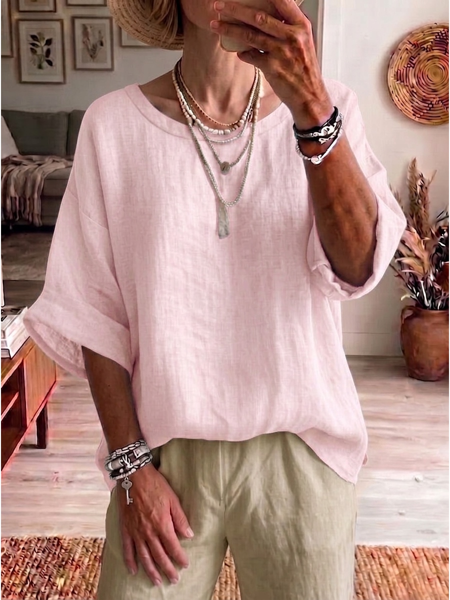 New Arrivals🔥Minimalist Boat-neck Cotton-linen Shirt With Batwing Sleeves