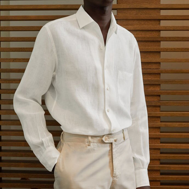 Men's classic casual cotton linen solid color shirt-Comfort & Reliable