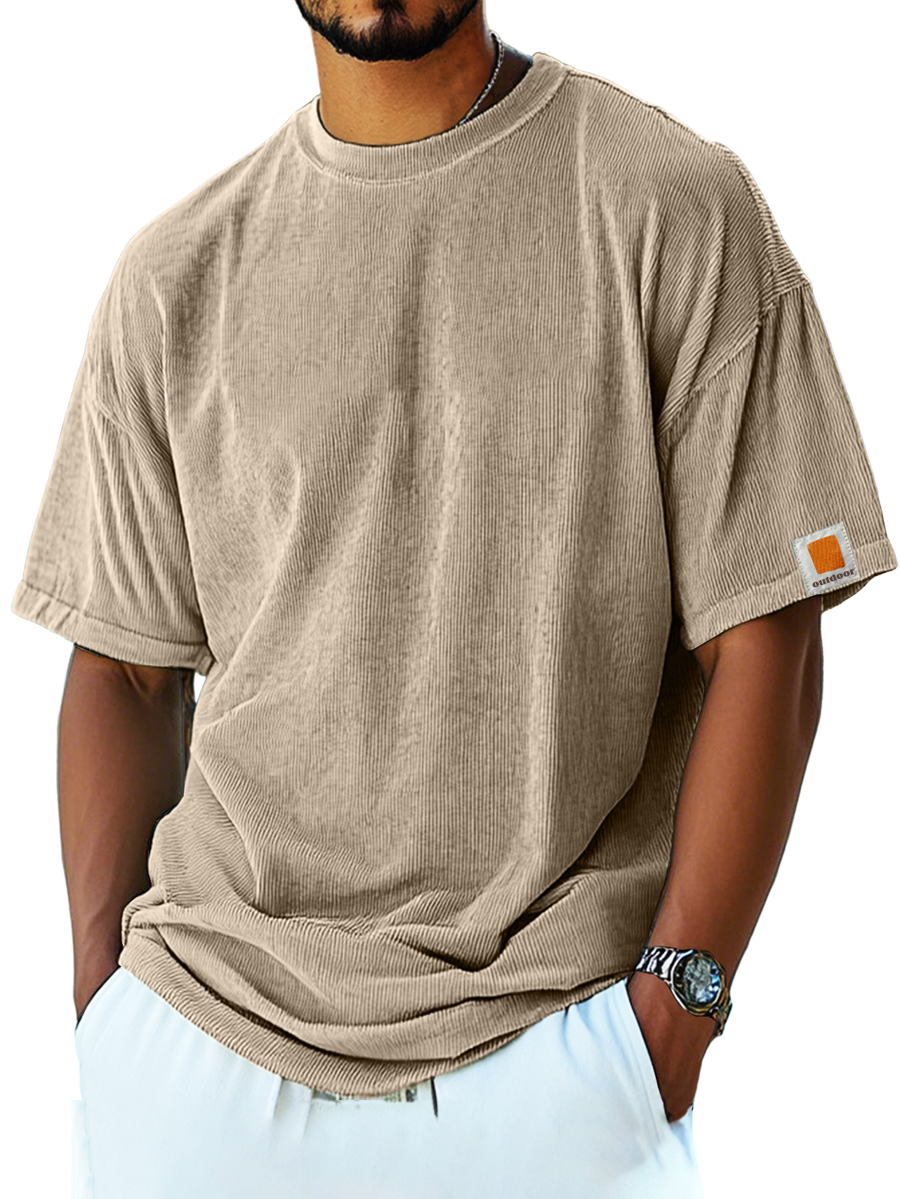 Men's Retro Fashion Corduroy Simple Short-sleeved T-shirt