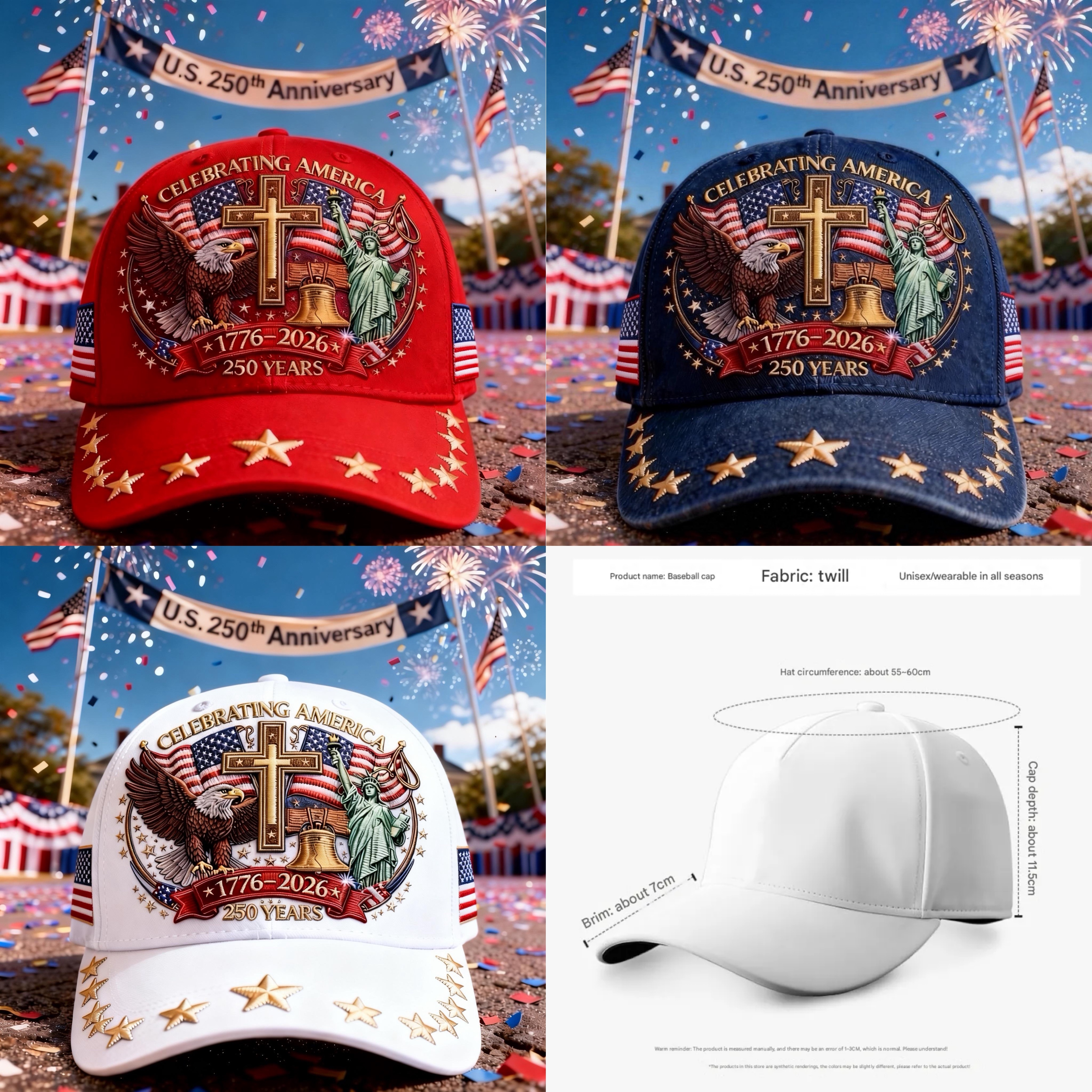 🦅Eagle & Liberty & Cross🎆United States 250th Anniversary Hat🧢-Comfort & Reliable