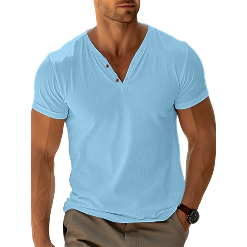 Mens Summer Casual Beach Solid Color T Shirt-Comfort & Reliable