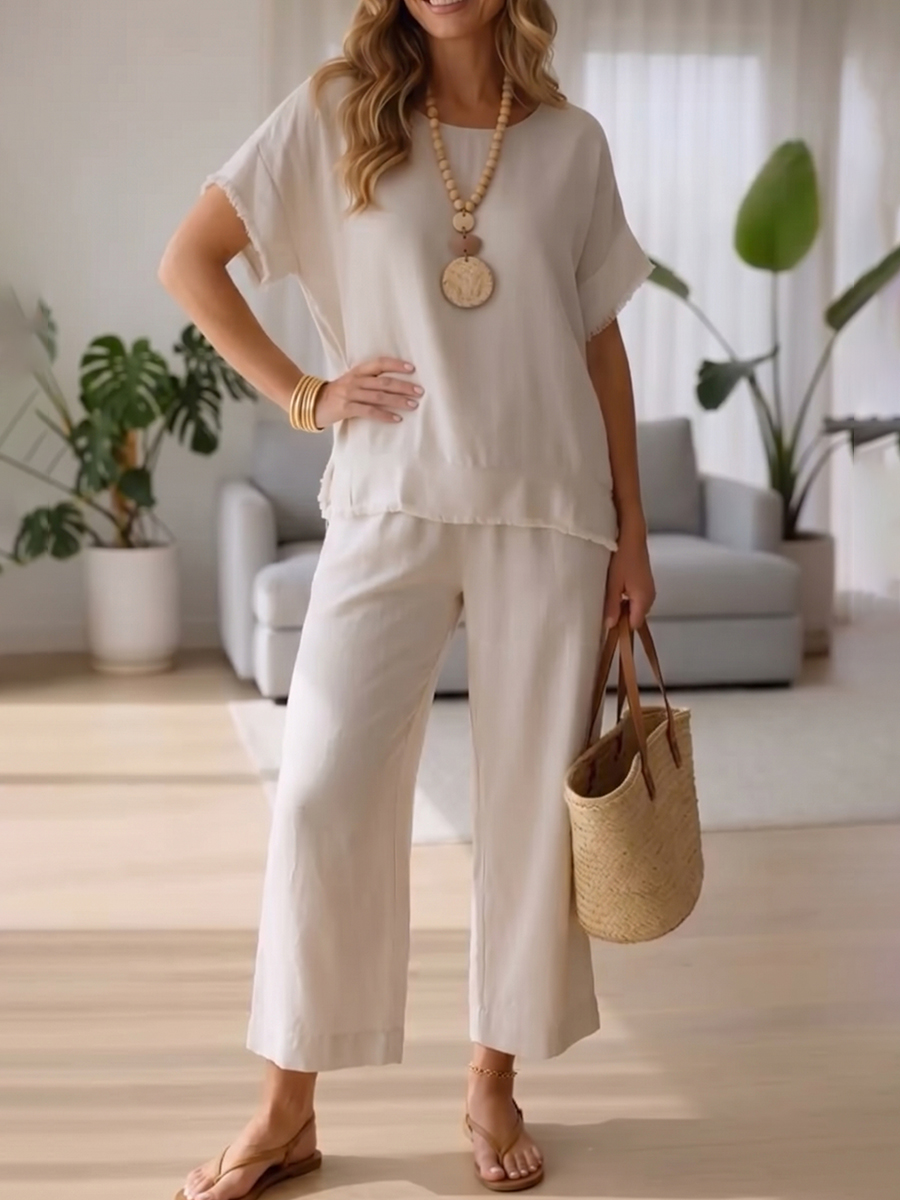 Casual & Cozy Fringe-trimmed Set With Back Buttons