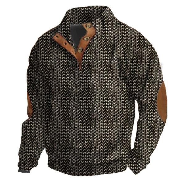 Men's Casual Vintage Country Western Print Henley Stand Collar Sweatshirt-Comfort & Reliable