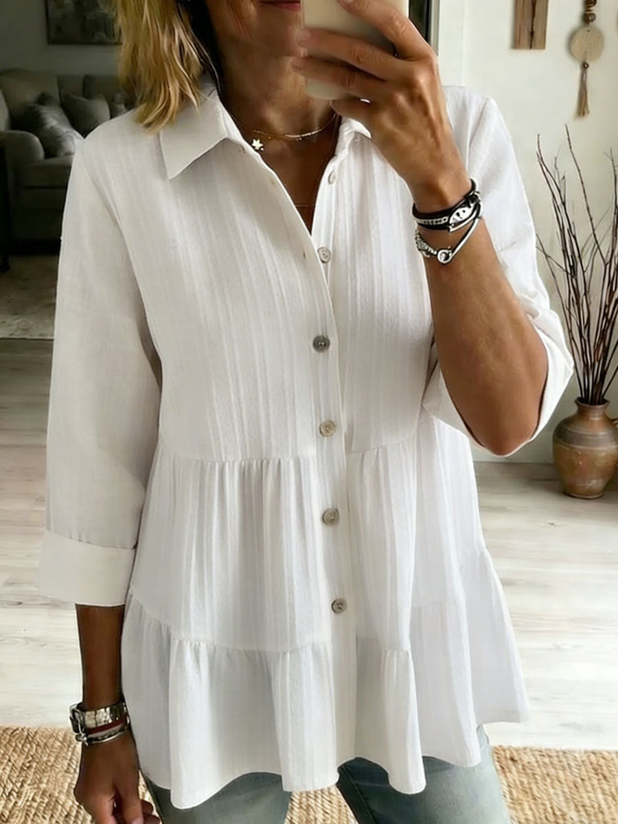Women's Cotton Linen Loose Solid Color Half Sleeves Shirt