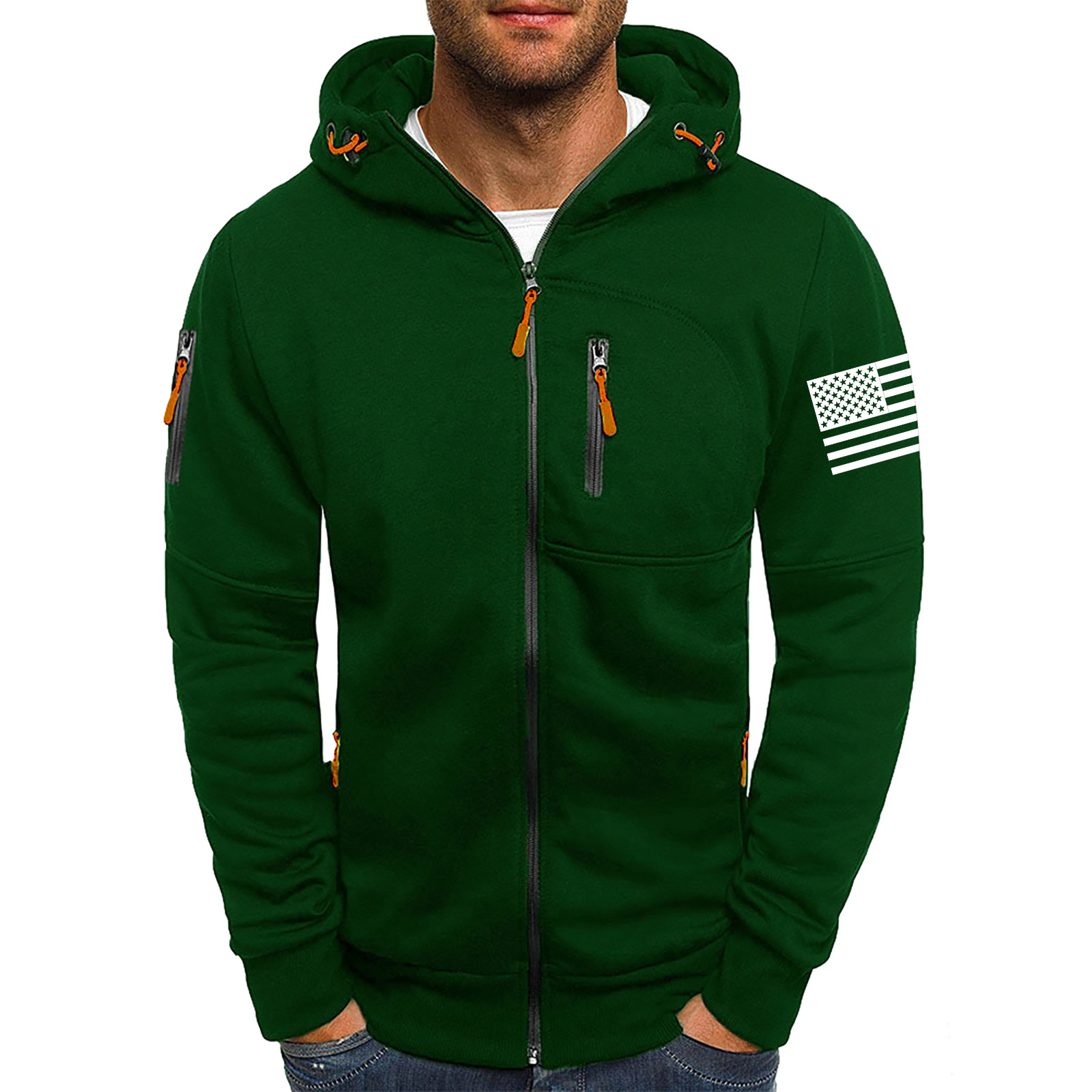 Men's American Flag Hoodie Jacket Zip Up Vacation Streetwear Fleece Hoodie-Comfort & Reliable