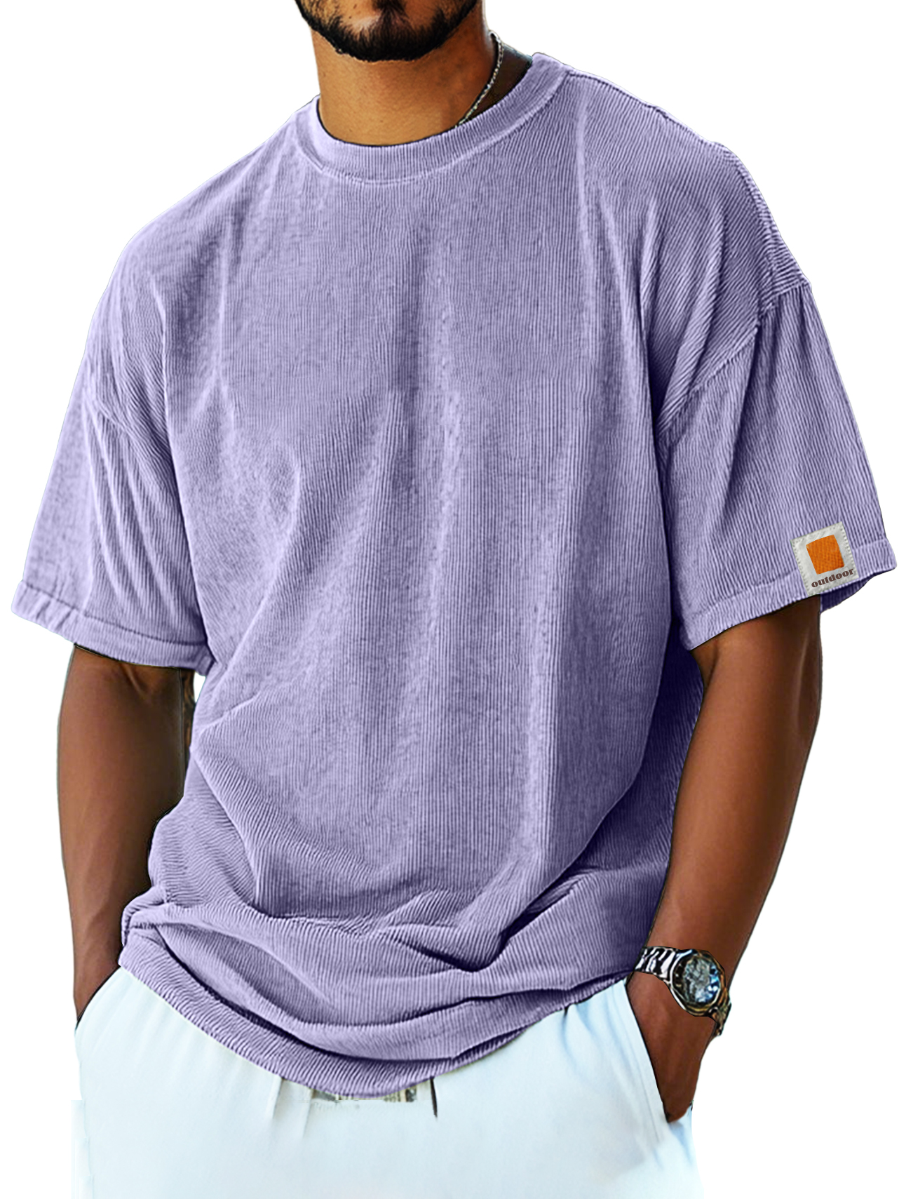 Men's Retro Fashion Corduroy Simple Short-sleeved T-shirt