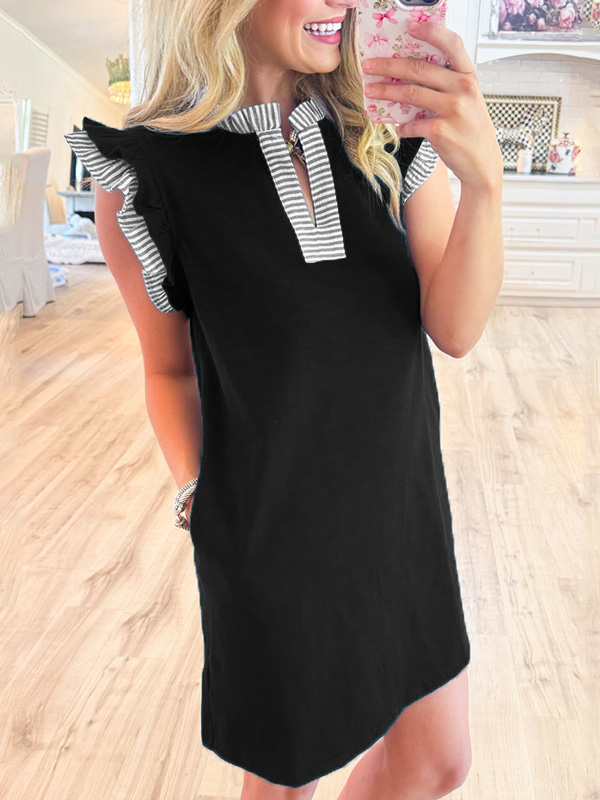 NEW🔥 Ruffle Hem Patchwork Mini Dress- Tax Free