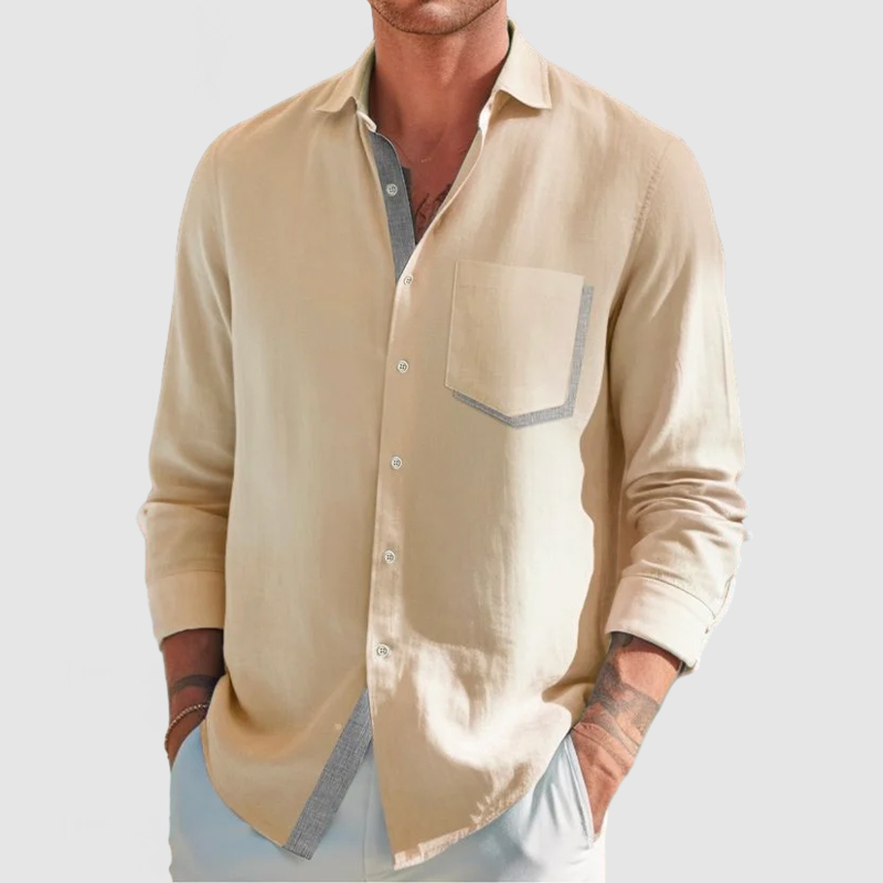Men's Classic Color Block Patchwork Cotton Linen Shirt-Comfort & Reliable