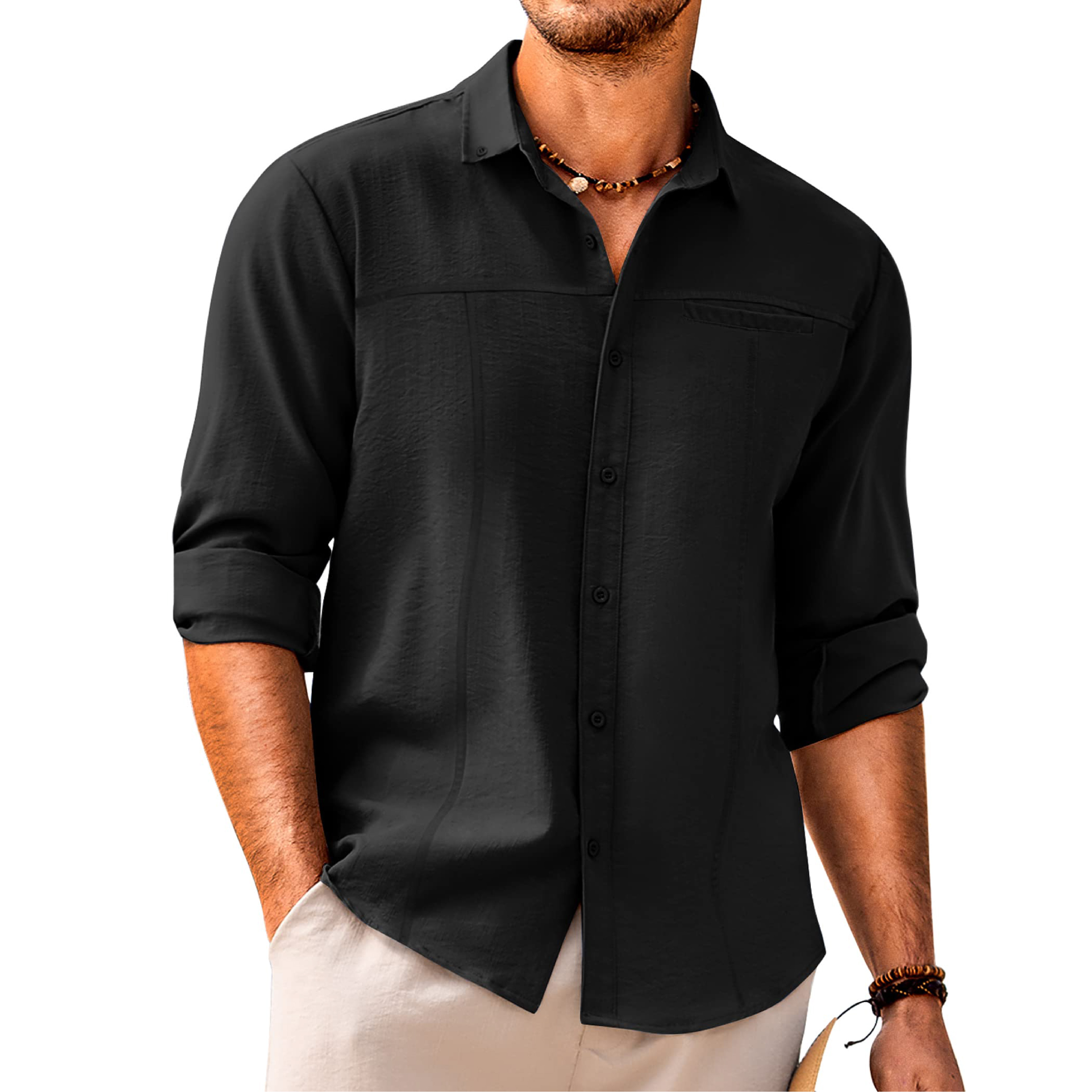 Men's Casual Button Down Linen Shirt With Pocket-Comfort & Reliable