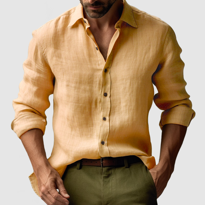 Men's Vintage Cotton Linen Long Sleeve Shirt-Comfort & Reliable