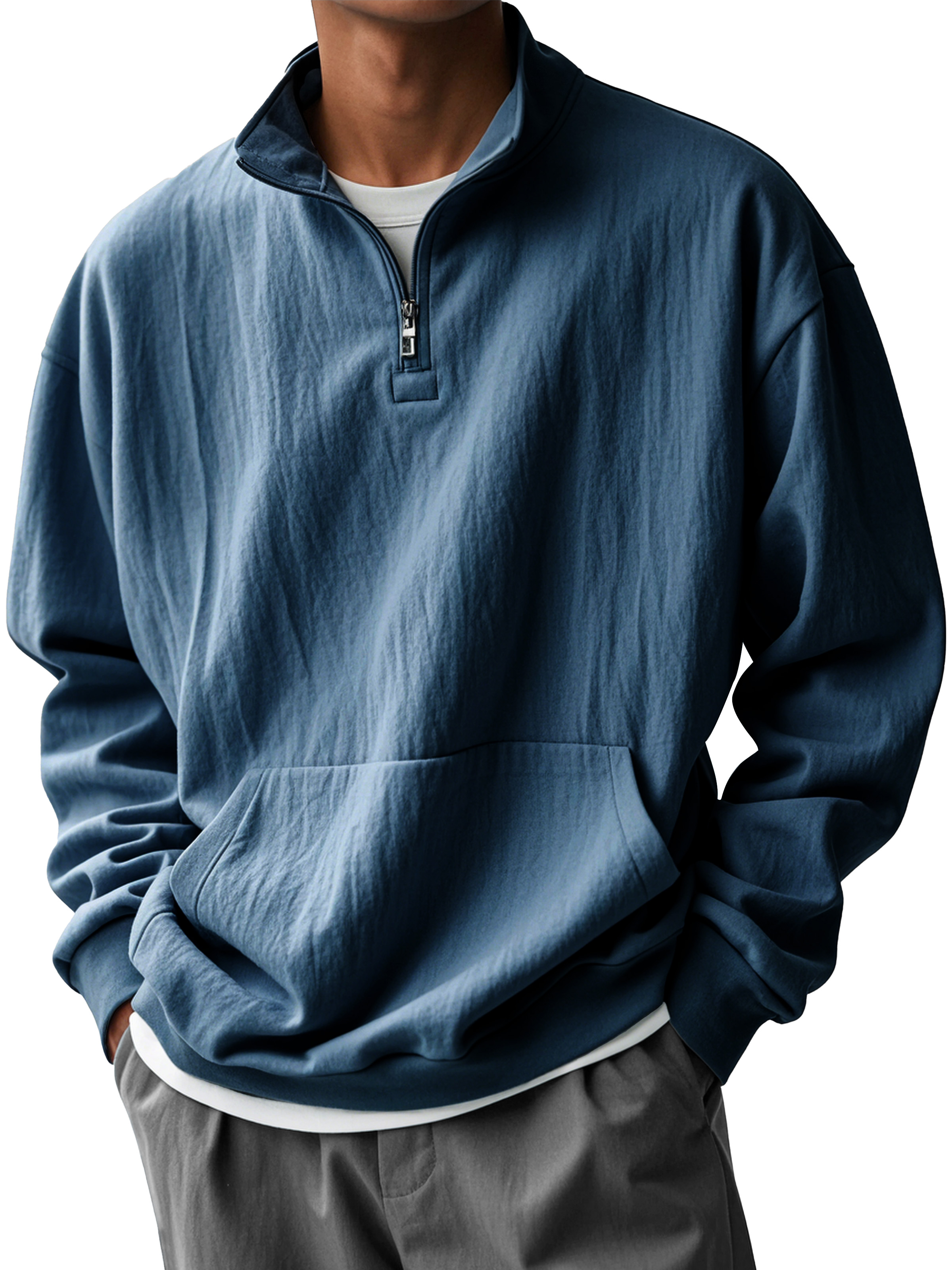 Men's Fashionable Half-Zip Pocket Stand Collar Sweatshirt-Comfort & Reliable