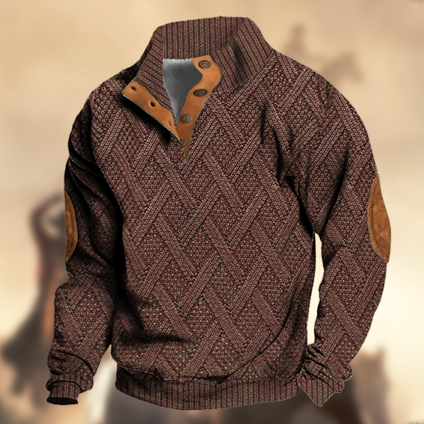 Men's Casual Retro Western Knitt Prints Stand Collar Button Sweatshirt-Comfort & Reliable