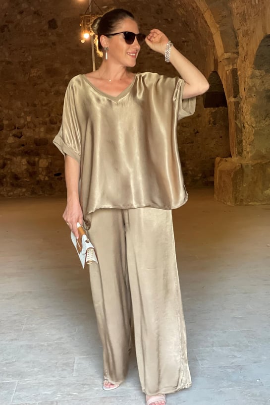 V-neck Satin Two-piece Suit(UK SIZE)-Comfort & Reliable