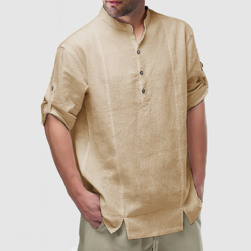 Men's Daily Cotton Linen Long Sleeve Henley Shirt-Comfort & Reliable