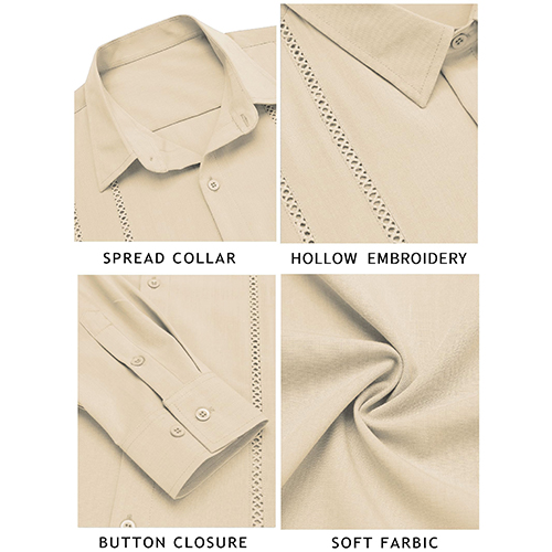 Men's Comfortable Breathable Cuban Casual Button Up Long Sleeve Beach Linen Shirt-Comfort & Reliable