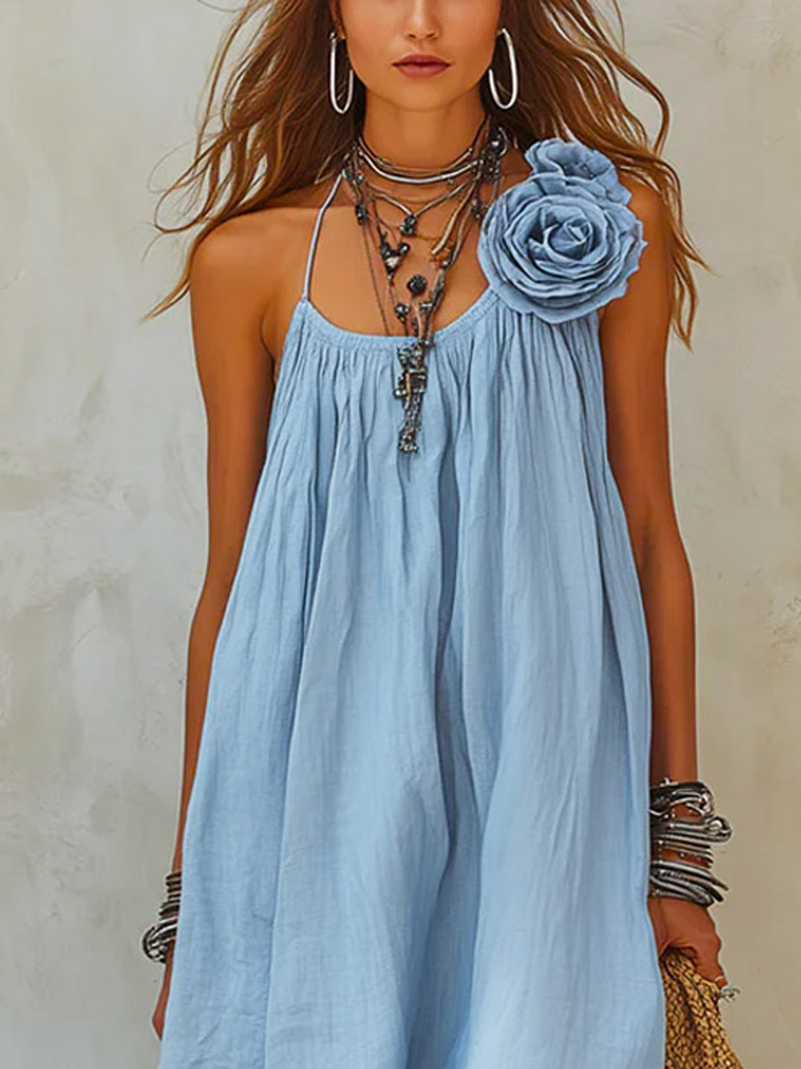 Women's Fashion Flower Art Casual Stylish Comfortable Cotton Linen Dress