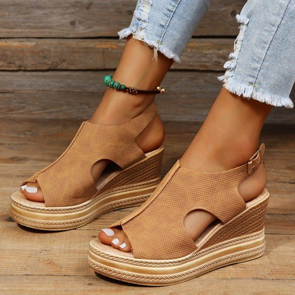 2025 Womens Platform Open Toe Buckle Ankle Strap Wedge Casual Sandals-Comfort & Reliable