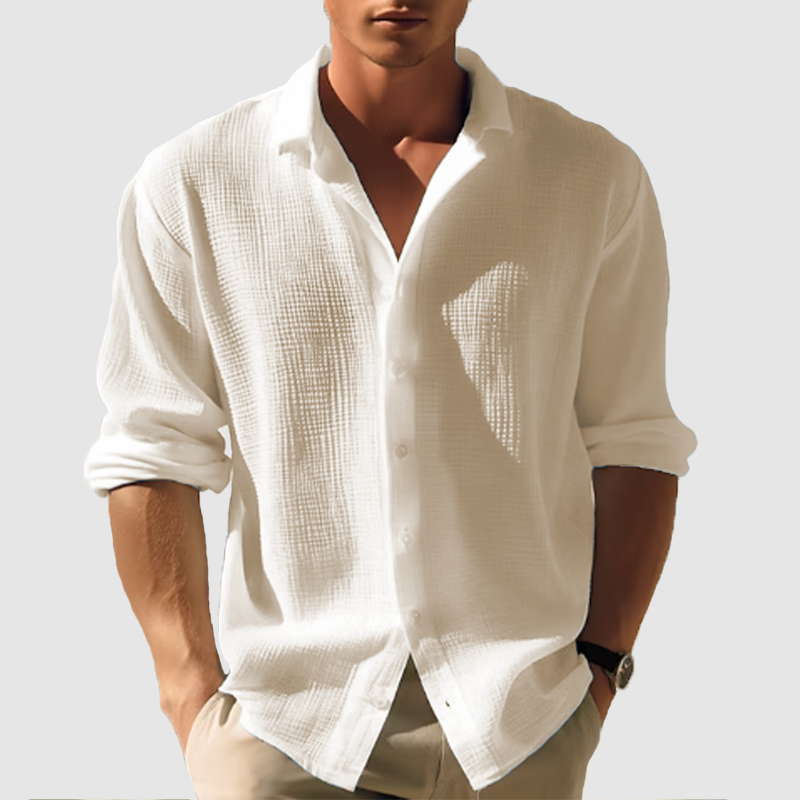 Men's  casual lapel solid color long sleeve button top-Comfort & Reliable