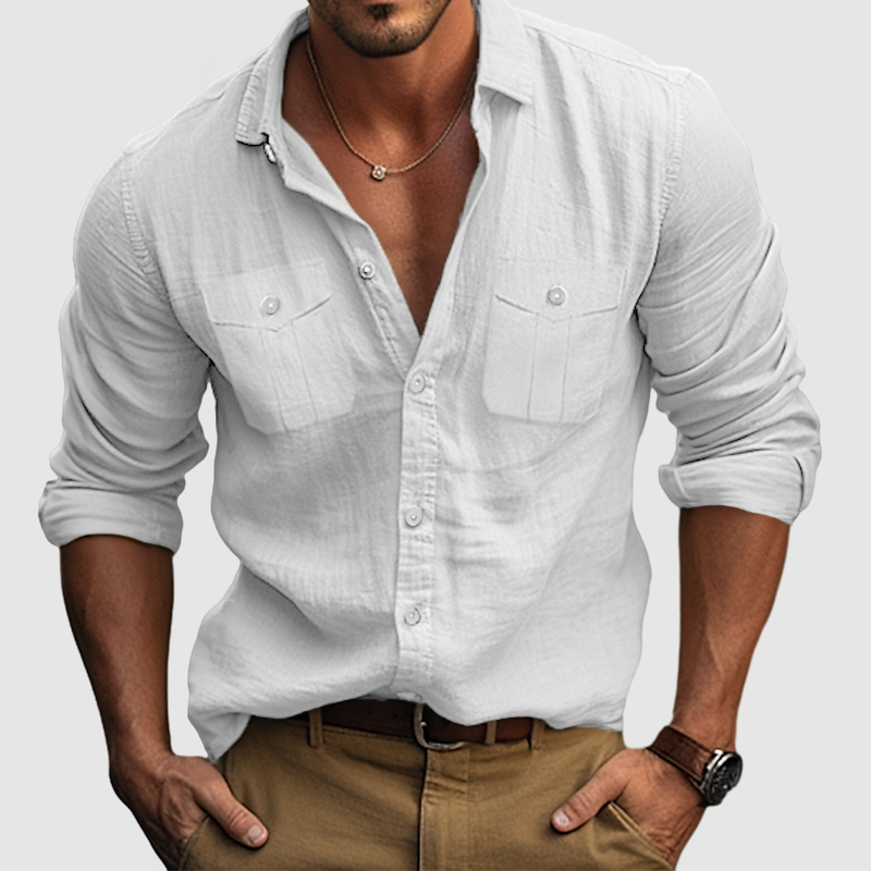 Men's Cotton Linen Pocket Shirt-Comfort & Reliable