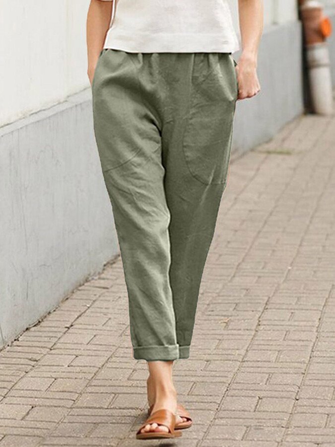 Women's Cotton Linen Solid Color Loose Pocket Harem Pants-Comfort & Reliable