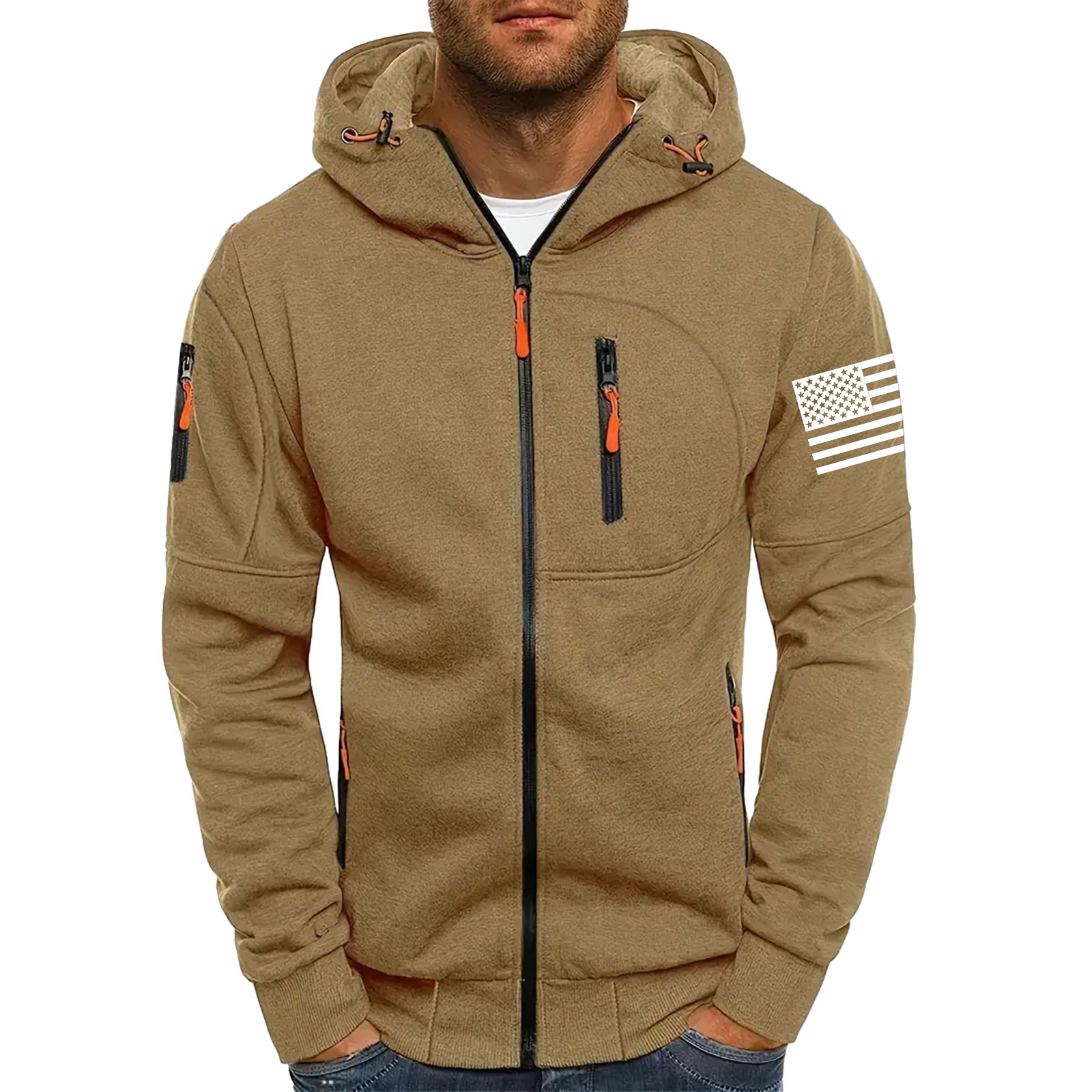 Men's American Flag Hoodie Jacket Zip Up Vacation Streetwear Fleece Hoodie-Comfort & Reliable