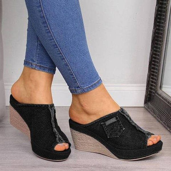 😍Last Day 50% OFF😍-Women's Denim Casual Wedge Heels Platform Sandals-Comfort & Reliable