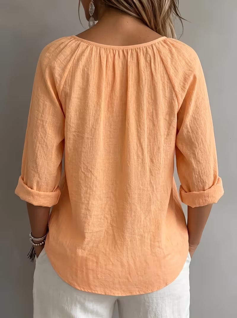Women's Casual Solid Color Square Neck Long Sleeve Shirt