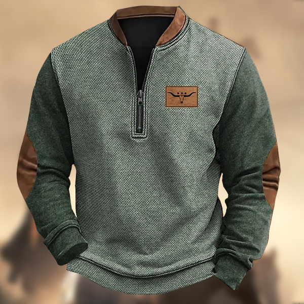 Men's Vintage Western Print Zipper Stand Collar Casual Sweatshirt-Comfort & Reliable