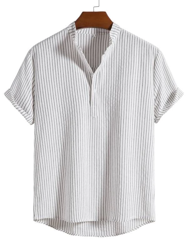 Men Linen Striped Half Button Shirt-Comfort & Reliable