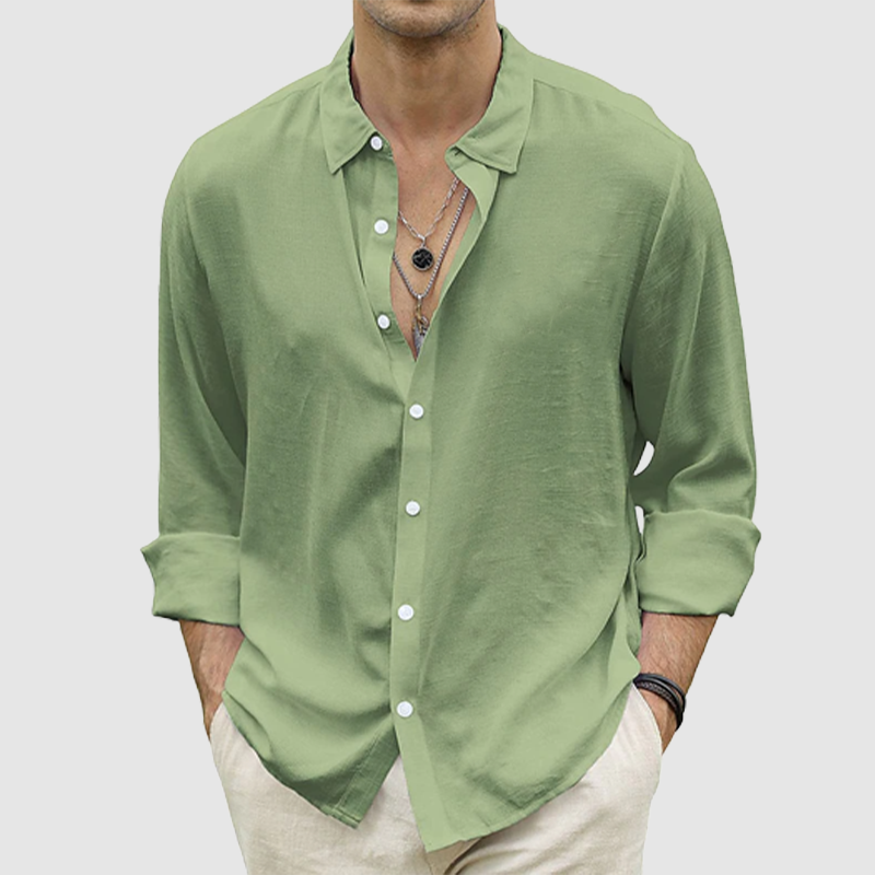 Men's summer casual button-up shirt long sleeve solid color holiday shirt-Comfort & Reliable
